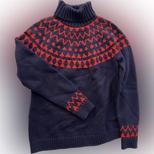 Women Cotton Blend Turtleneck Sweater Fair Isle Knitting